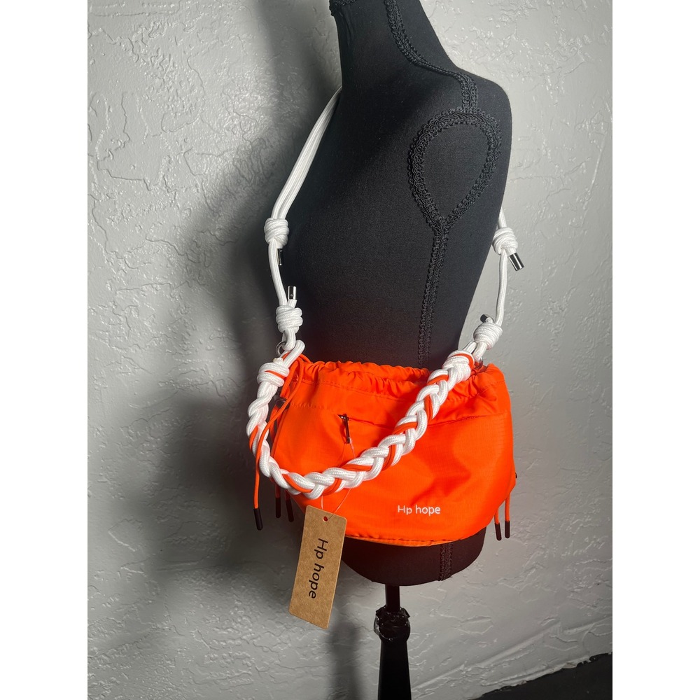 Hp hope Orange Ripstop Nylon Crossbody Bag Braided Rope Handle Sherpa Lined NWT